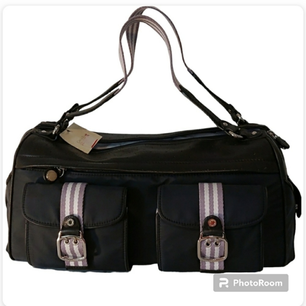 Cole Haan | Women's Black Leather and Nylon Catherine Rollback Satchel Bag